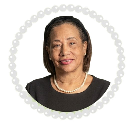 Elegant lady framed by pearl circle