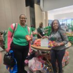 Group preparing care packages at a center